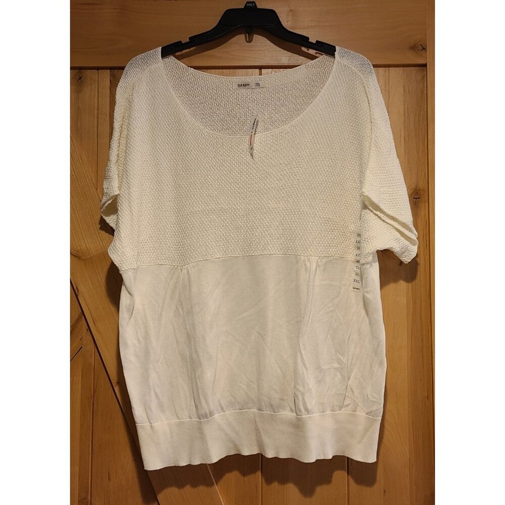 New! Old Navy XXL Ivory Cream Textured Waffle Knit Short Sleeve Top 100% Cotton